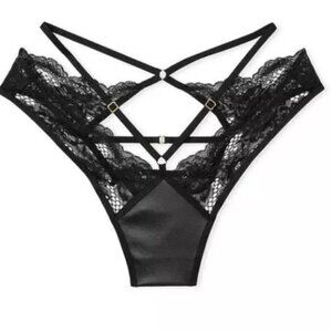 NEW Victorias Secret Faux Leather Fishnet Open Back Brazilian Panty 10417